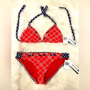 Sperry Top-Sider Nautical 2 piece bikini in red, white and blue in size large